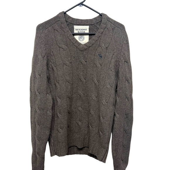 Abercrombie & Fitch Cable Knit Oversized Sweater Pullover Y2K Brown Medium Wool - Picture 1 of 3